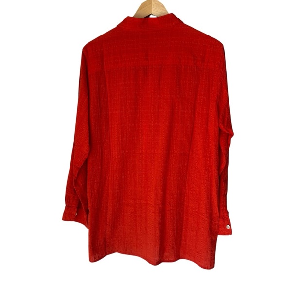 Chico's Sunset Orange Long Sleeve Button Front Cotton Gauze Blouse, Size 2 - Picture 4 of 7